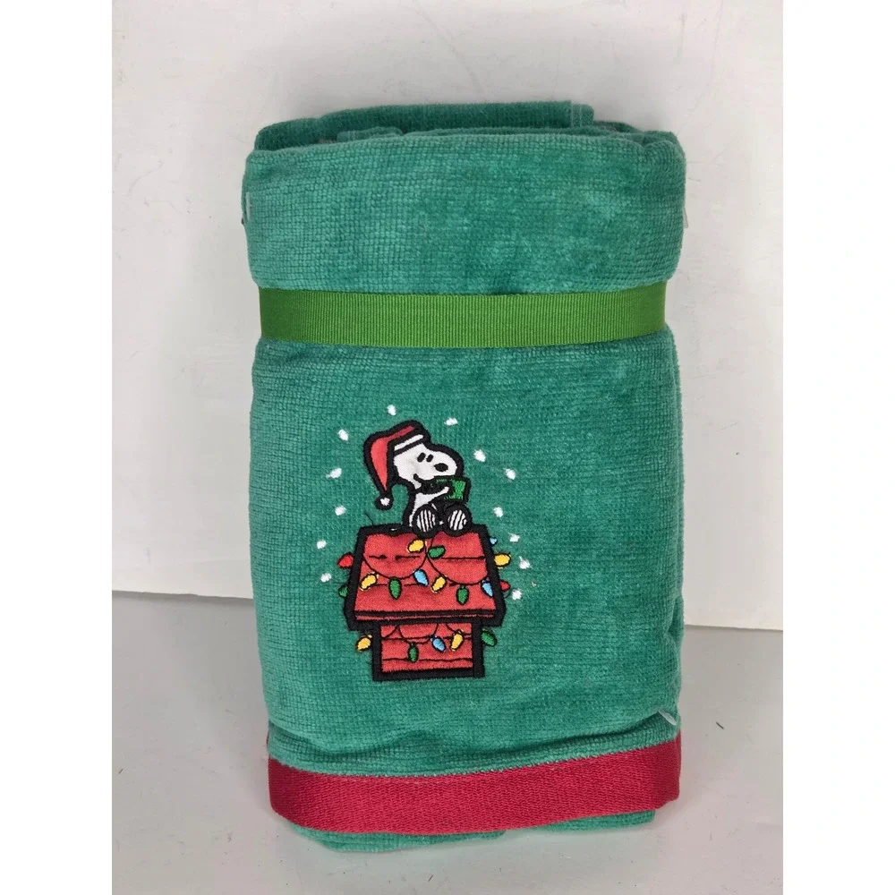 Peanuts Snoopy Christmas Thick Hand Towels Set Green Cotton Embroidered Holiday